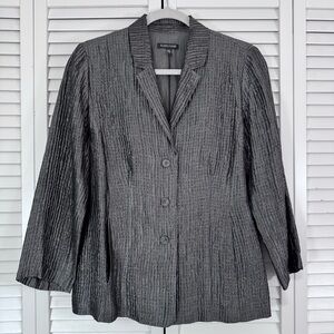 Eileen Fisher Silk Textured Crinkle Blazer Jacket Metallic Silver Size Small